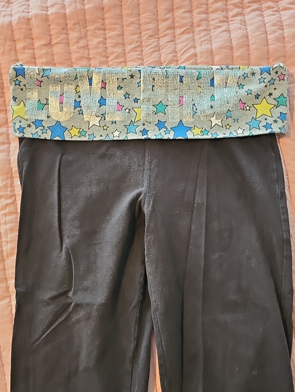PINK Victoria's Secret Black Capri Yoga Leggings Star Fold-Over Waist Sz XS